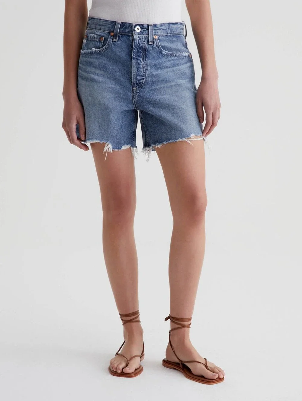 AG Jeans Myth Clove High-Rise Baggy Fit Button Fly Cut Off Shorts Size 25
